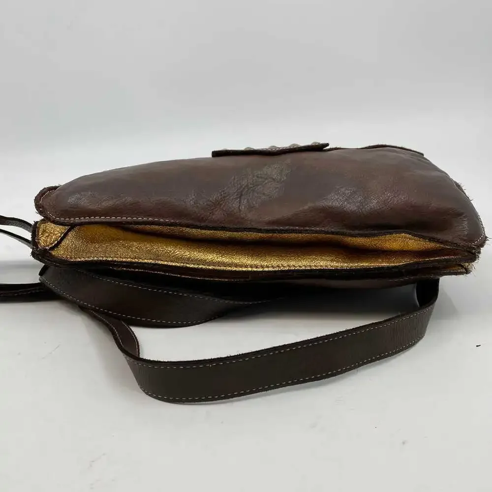Costanza Rota Brown Leather Shoulder Bag | Italy Made, Studded Detail, OS
